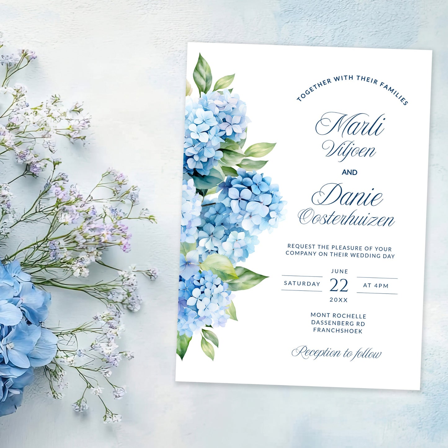 Blue Hydrangea Invitation Template