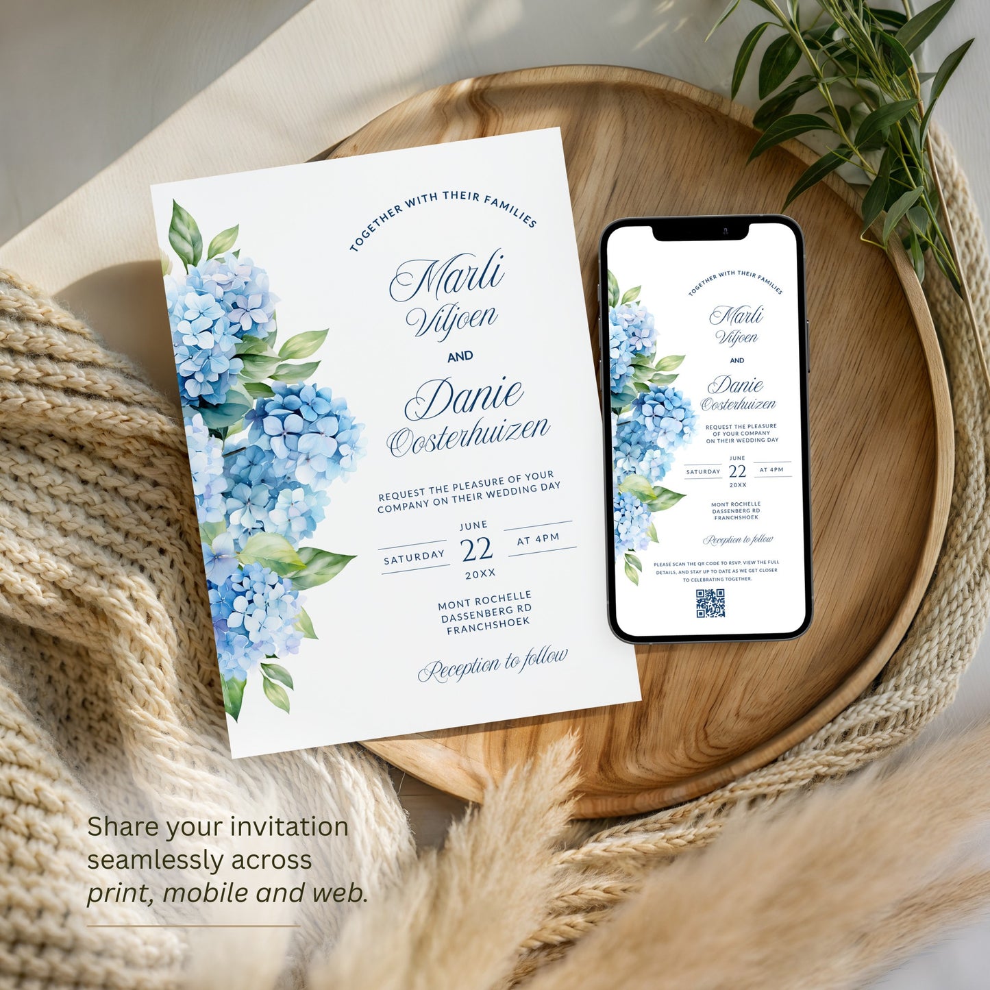 Blue Hydrangea Invitation Template