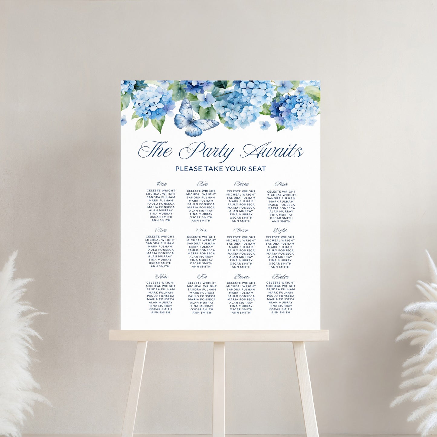 Blue Hydrangea Seating Chart Template