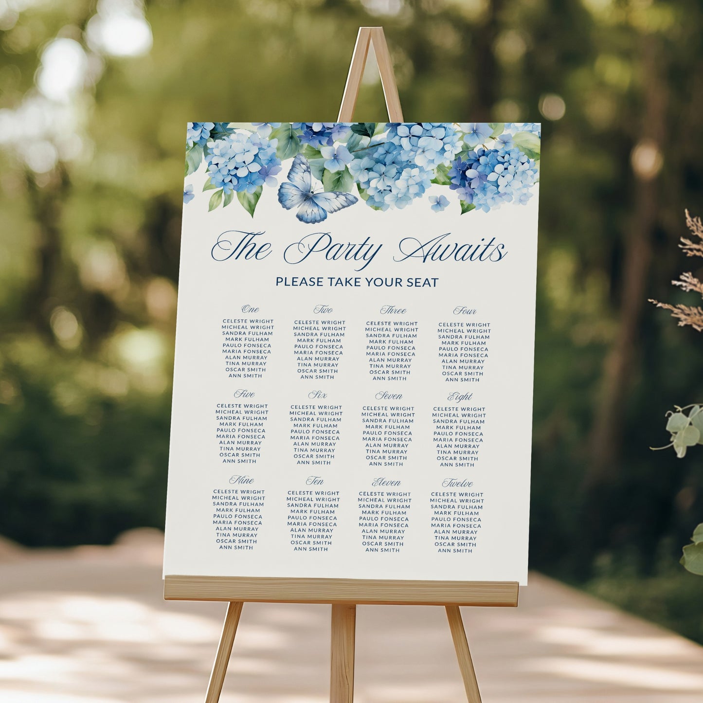 Blue Hydrangea Seating Chart Template