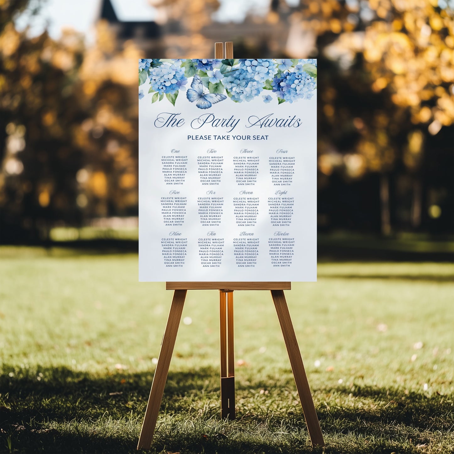 Blue Hydrangea Seating Chart Template