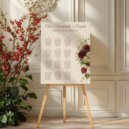 Burgundy Olive Seating Chart Template