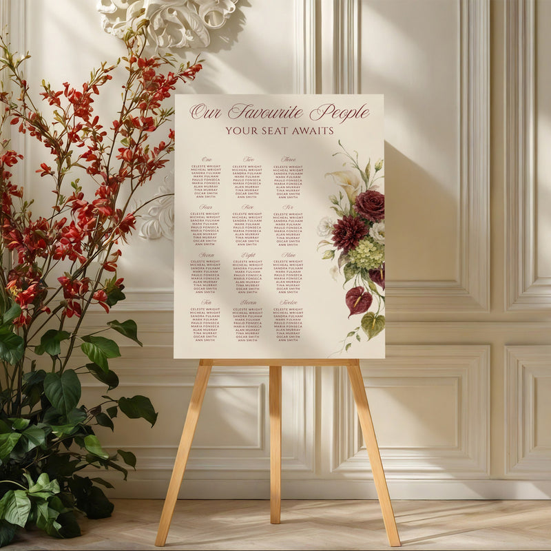 Burgundy Olive Seating Chart Template