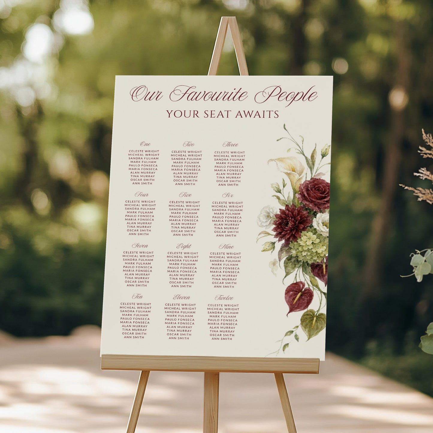 Burgundy Olive Seating Chart Template