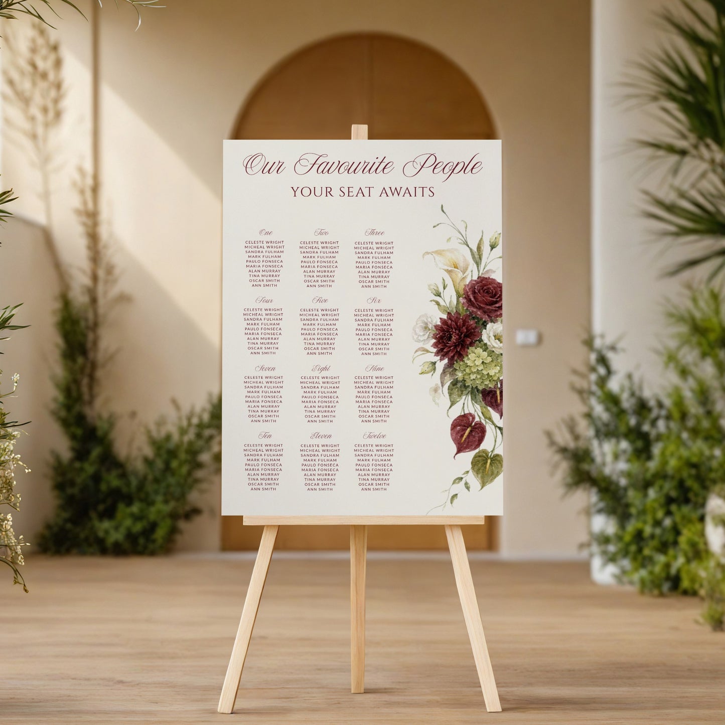 Burgundy Olive Seating Chart Template