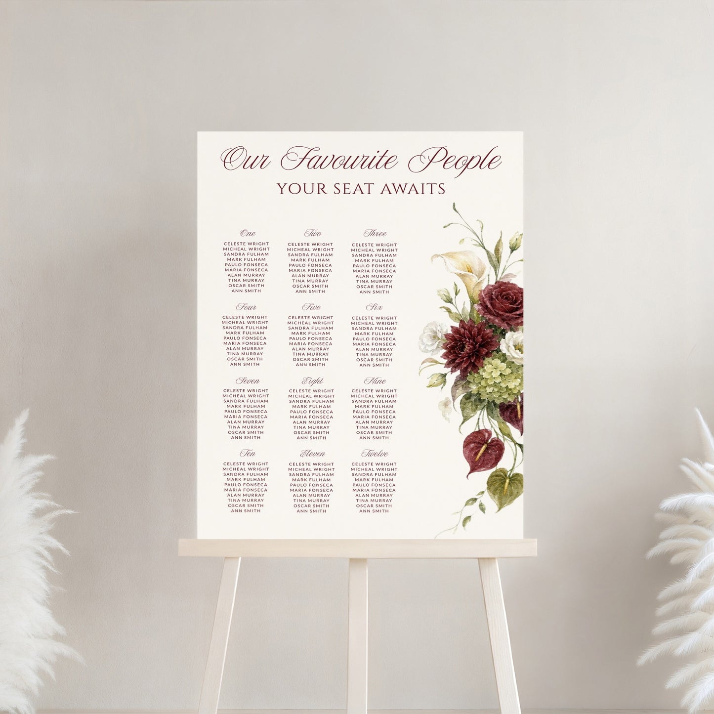 Burgundy Olive Seating Chart Template
