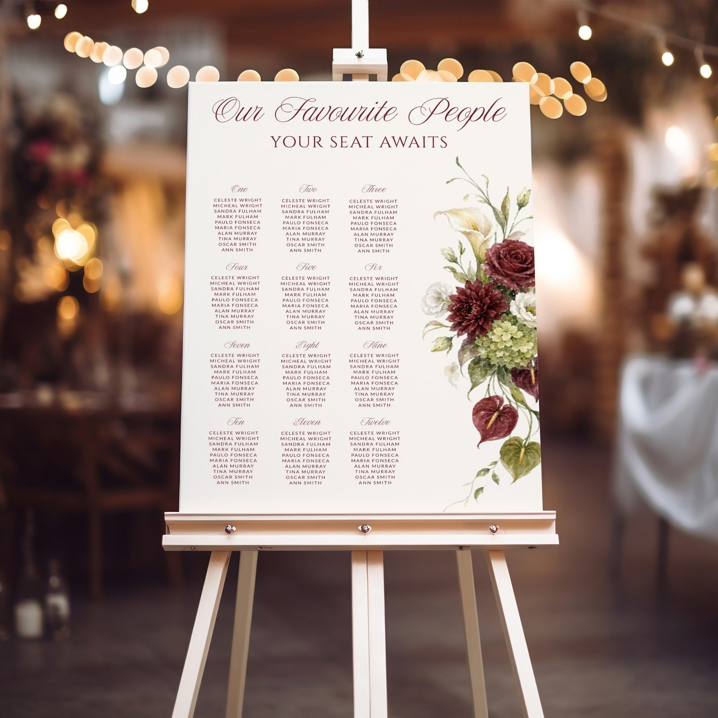 Burgundy Olive Seating Chart Template