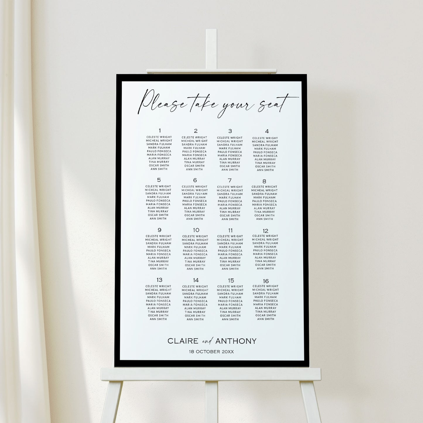 Black & White Seating Chart Template