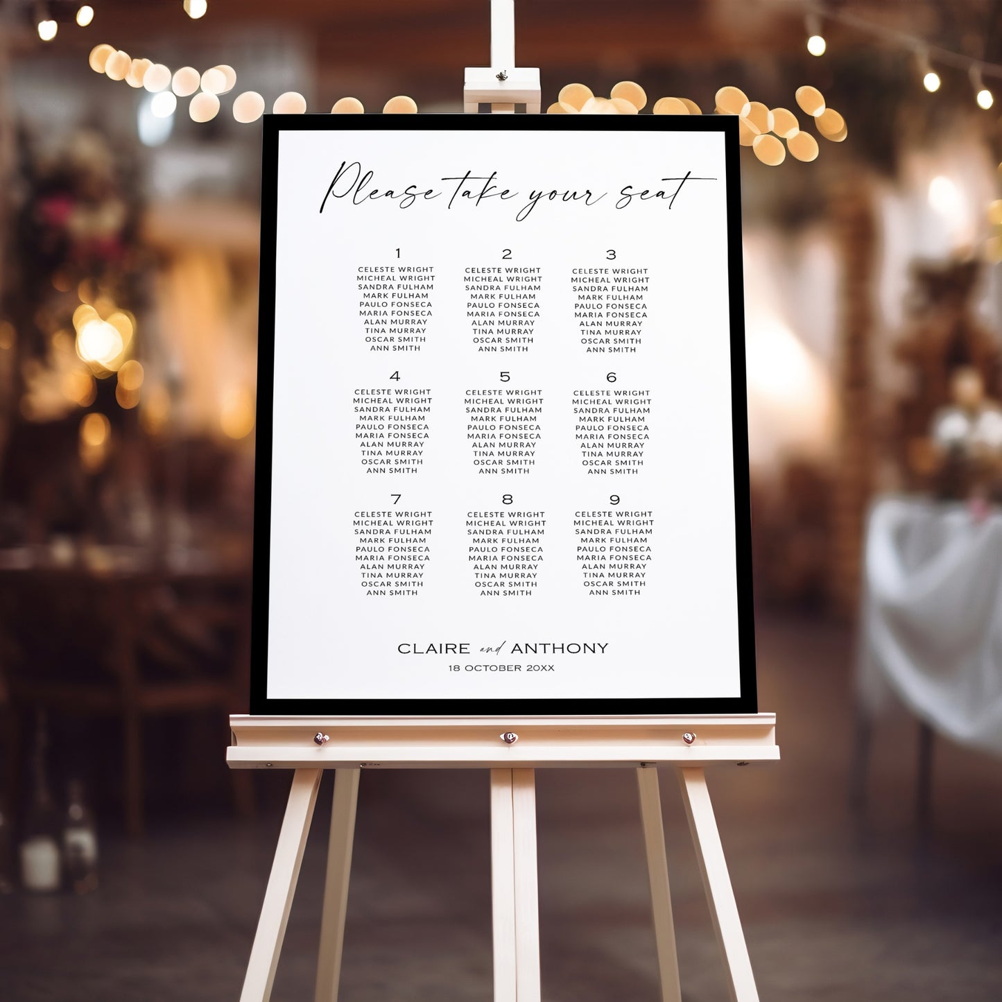 Black & White Seating Chart Template