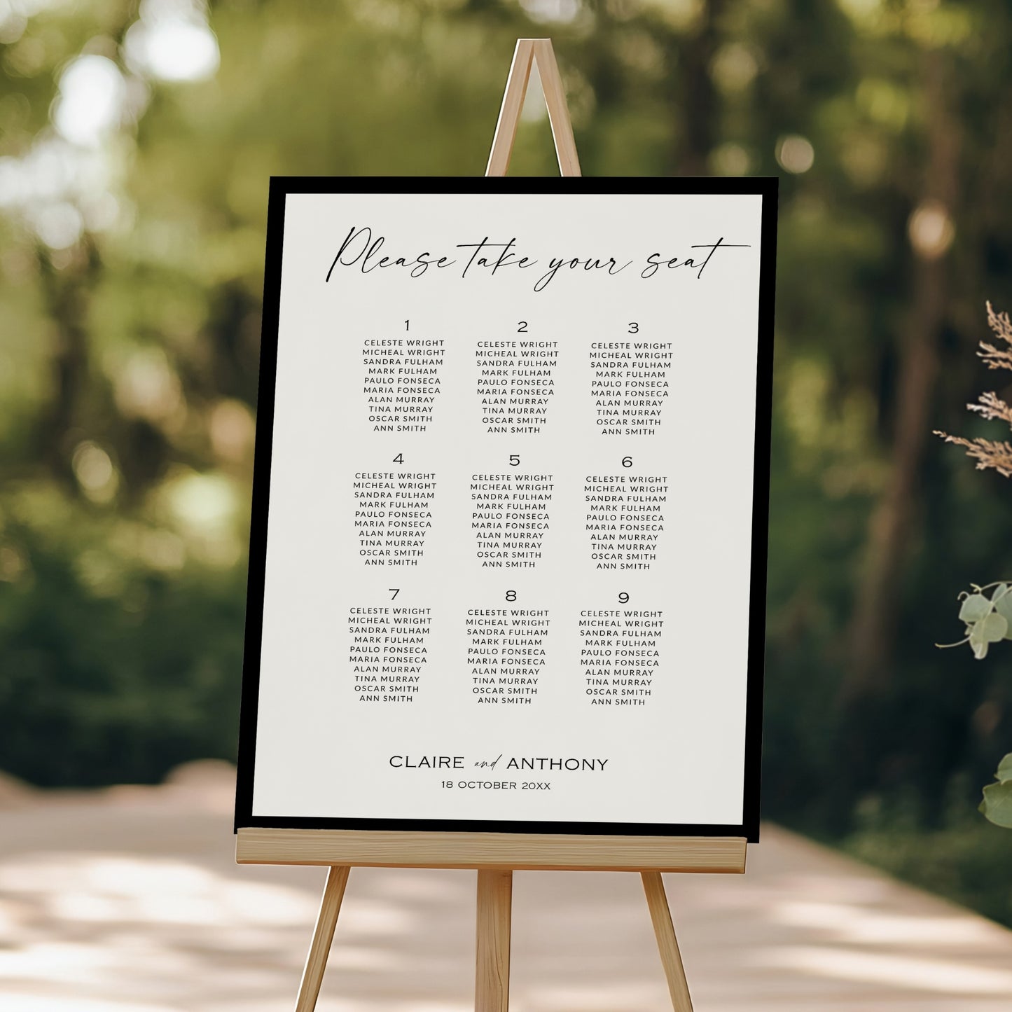 Black & White Seating Chart Template