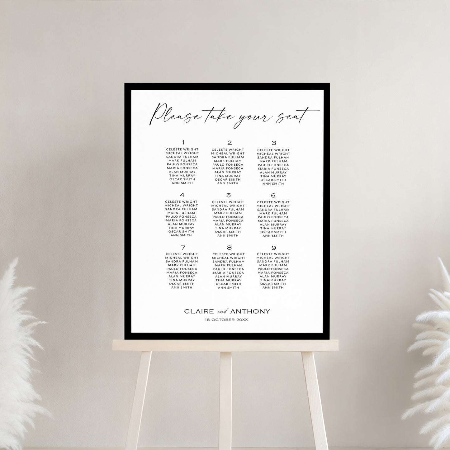 Black & White Seating Chart Template