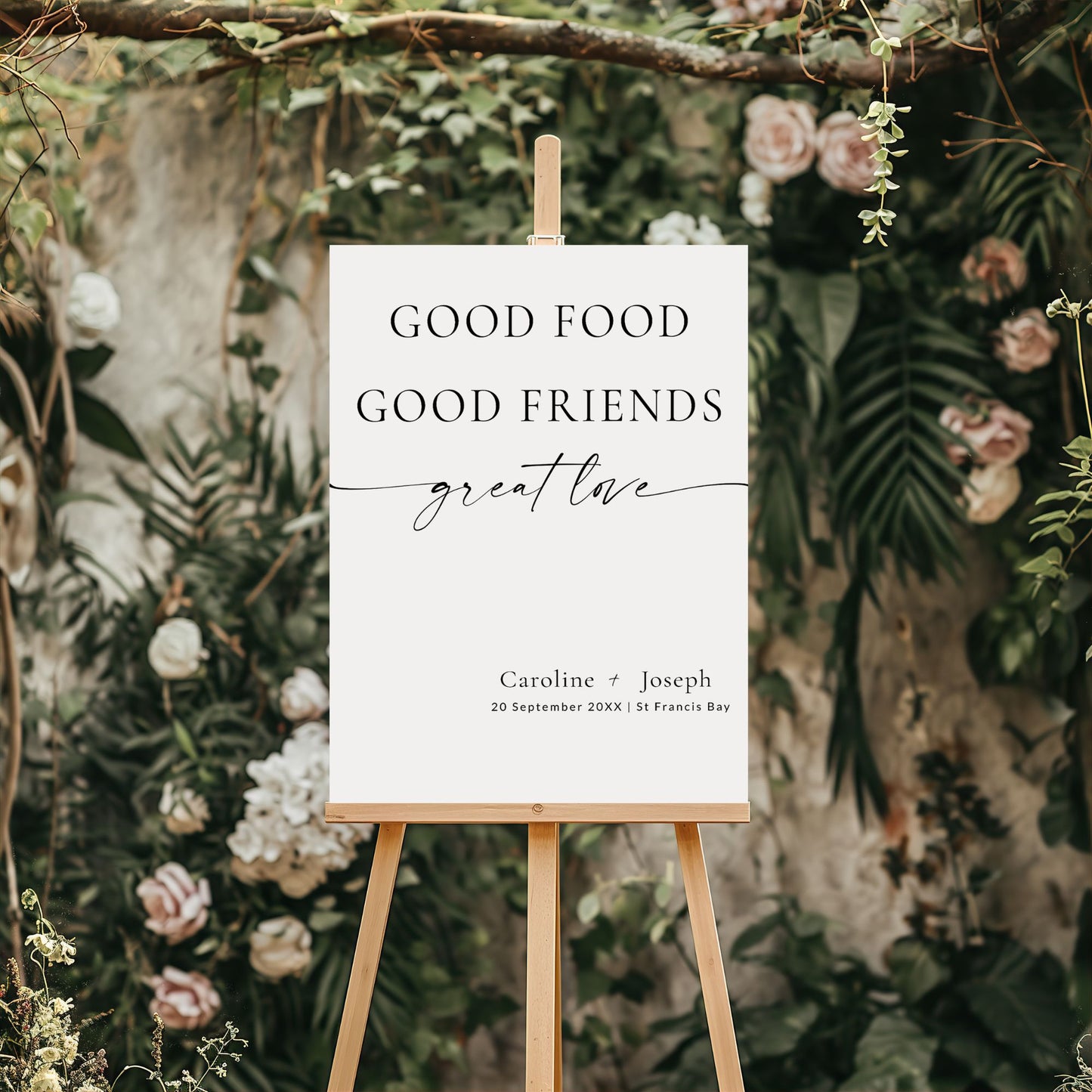 Good Food Good Friends Wedding Welcome Sign Template