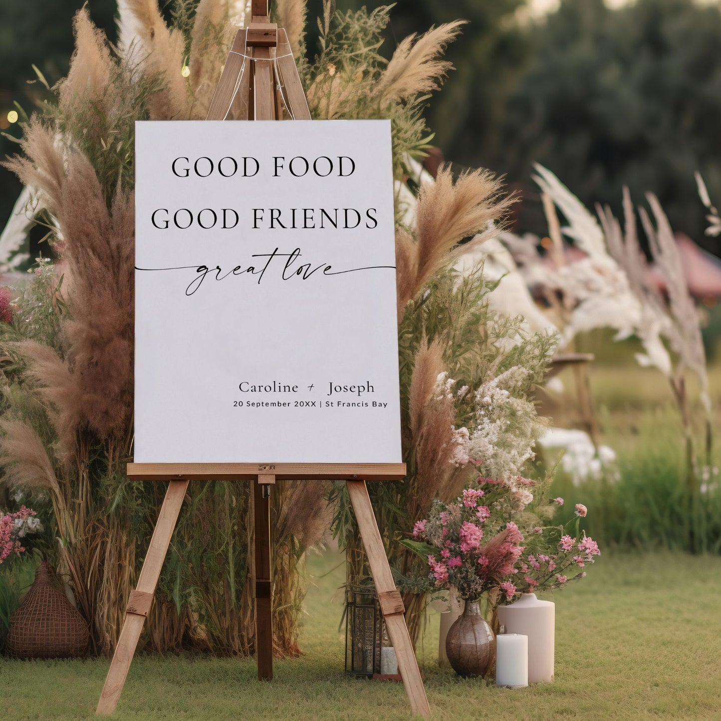 Good Food Good Friends Wedding Welcome Sign Template