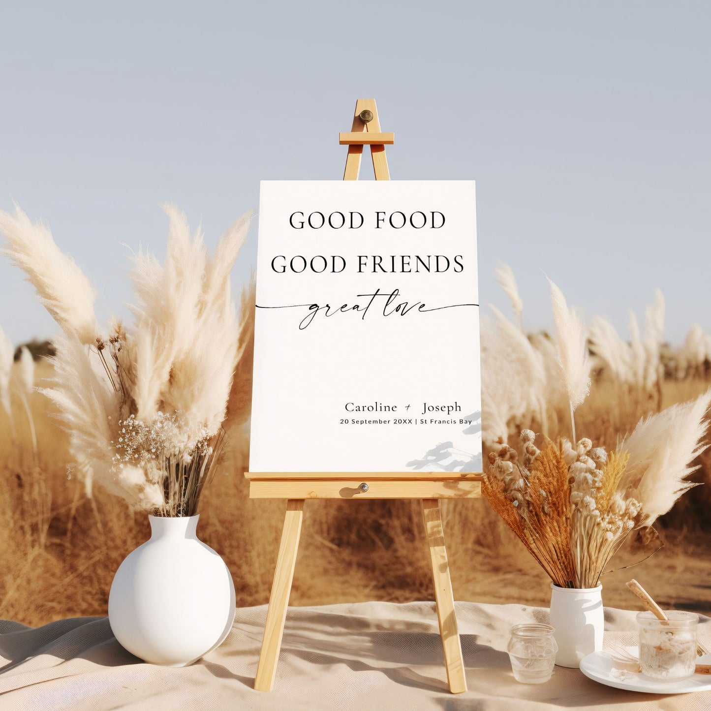 Good Food Good Friends Wedding Welcome Sign Template