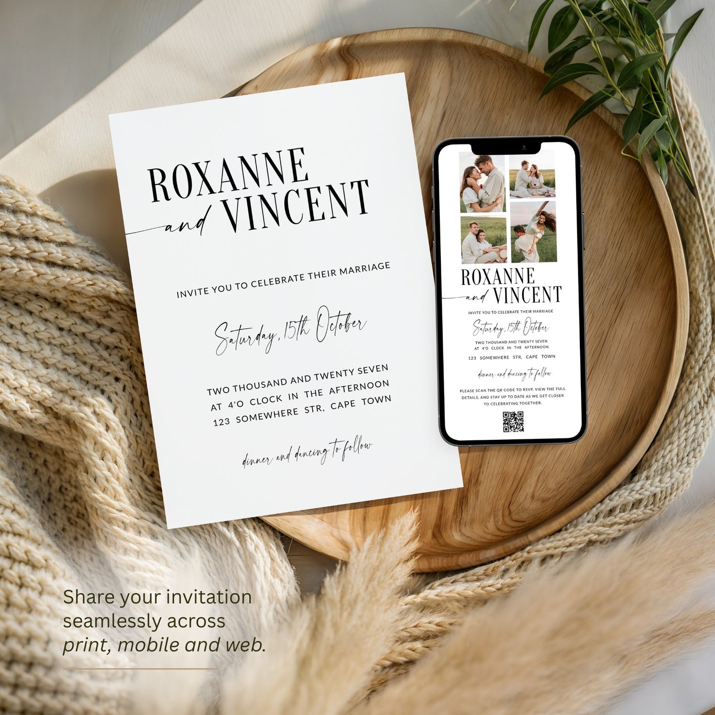 Modern Script Wedding Invitation Template