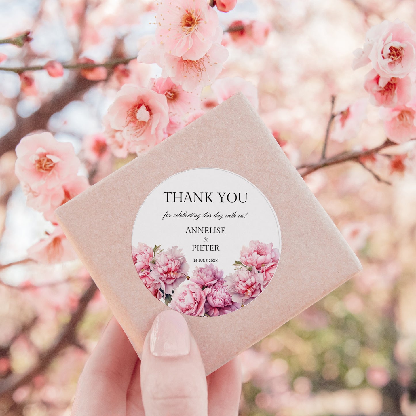 Pink Peony Favour Tags and Stickers Template