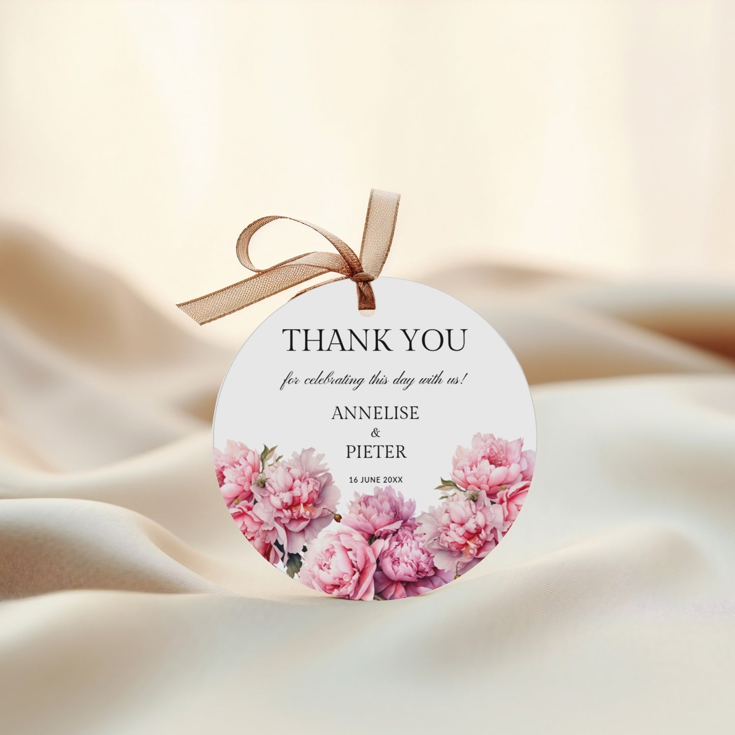 Pink Peony Favour Tags and Stickers Template
