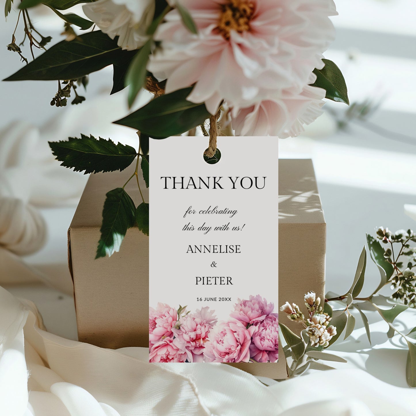 Pink Peony Favour Tags and Stickers Template