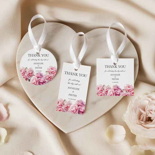 Pink Peony Favour Tags and Stickers Template