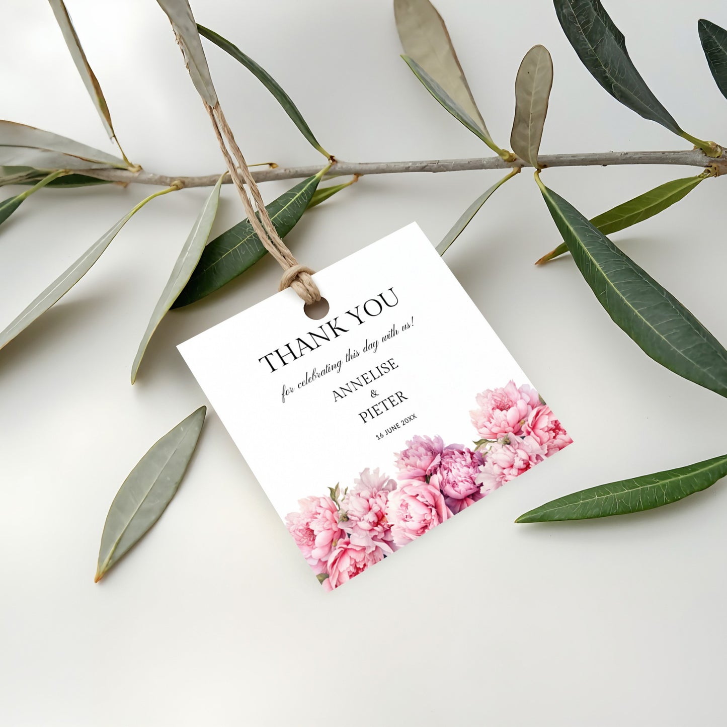 Pink Peony Favour Tags and Stickers Template