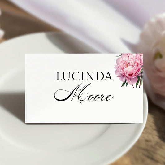 Pink Peony Place Card template
