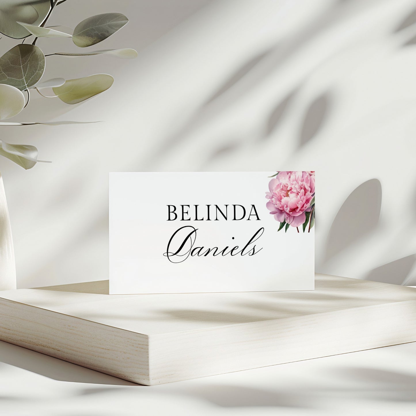 Pink Peony Place Card template