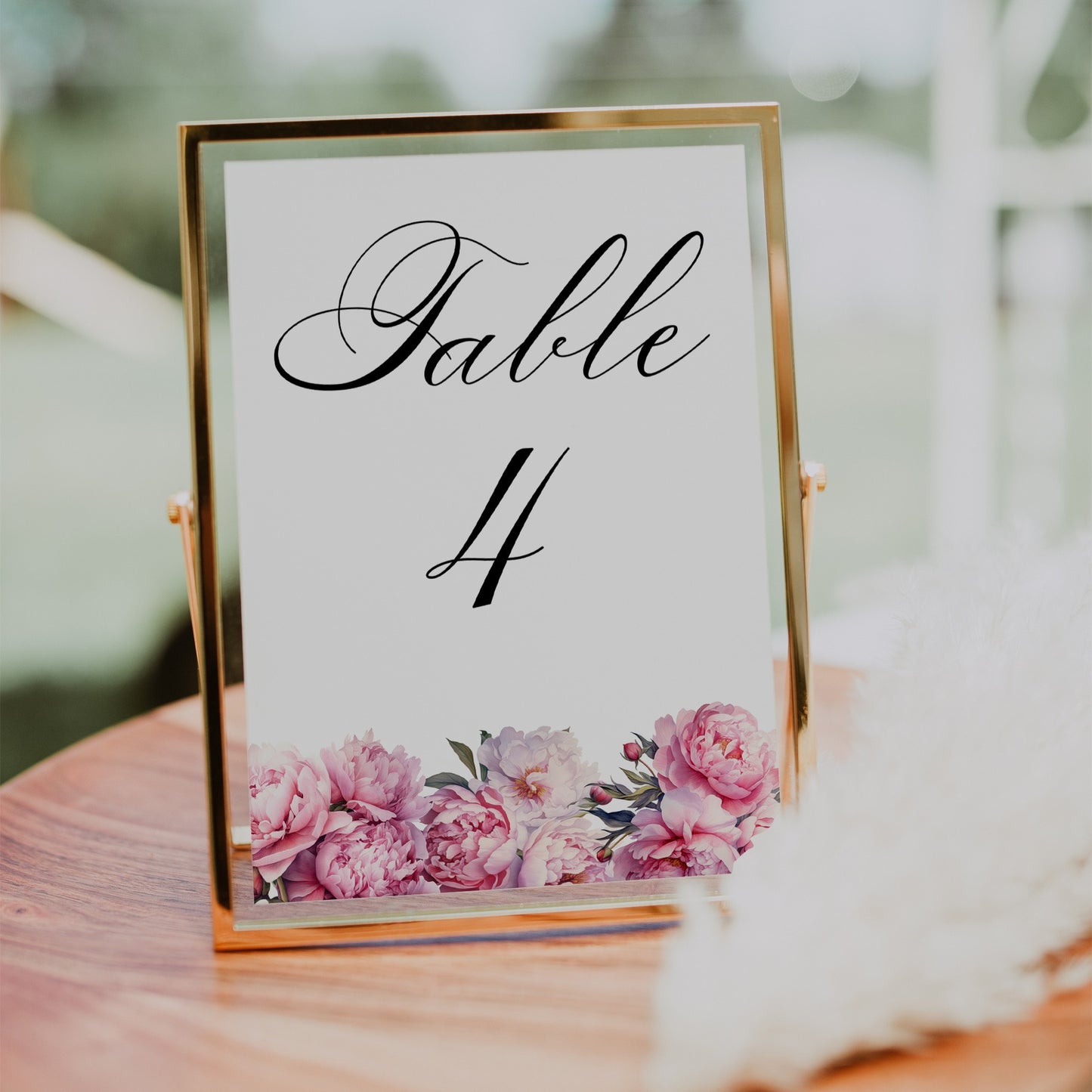 Pink Peony Table Number template