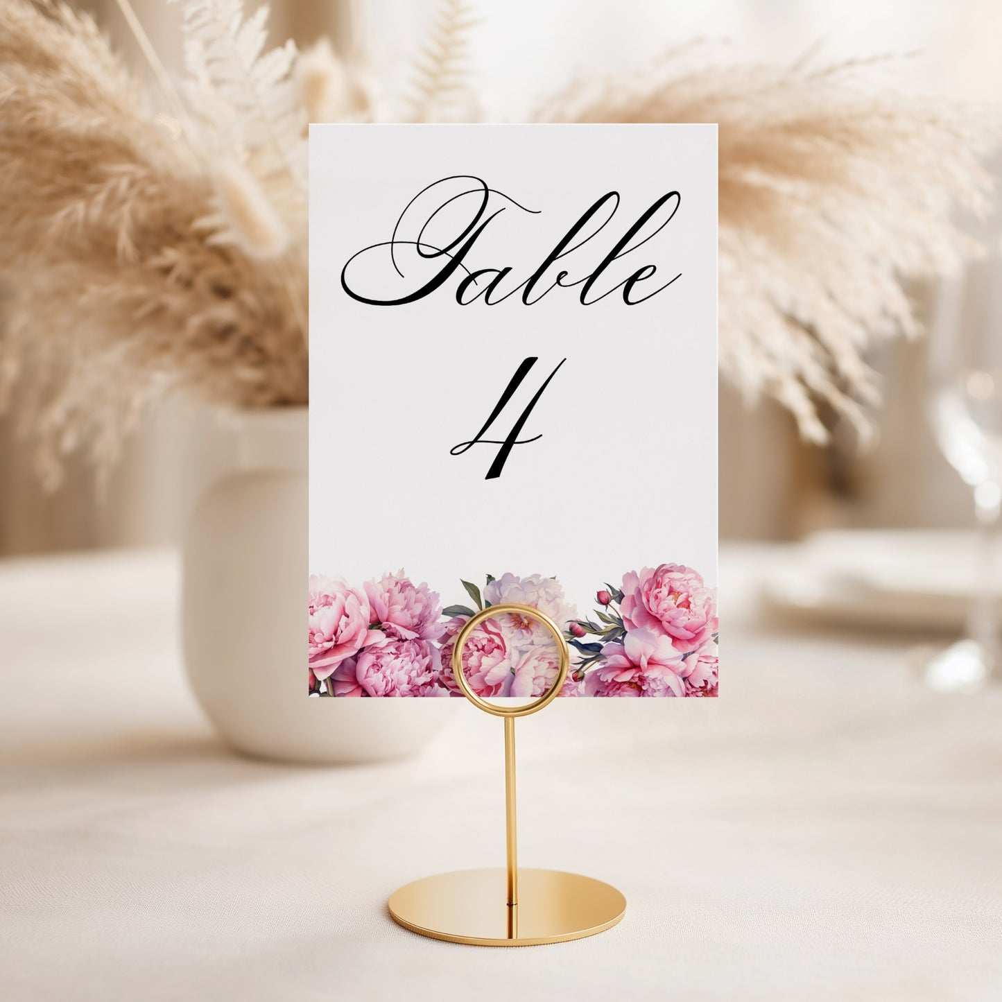 Pink Peony Table Number template