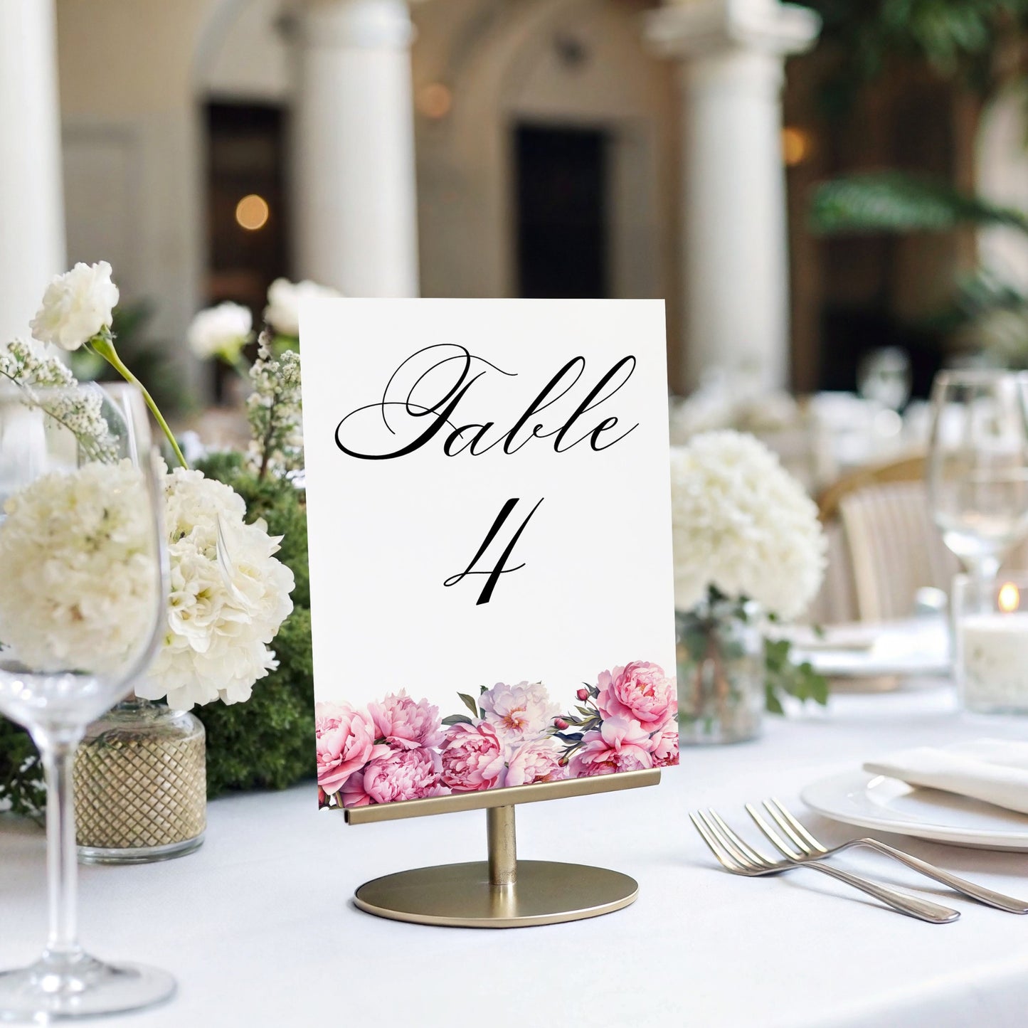 Pink Peony Table Number template