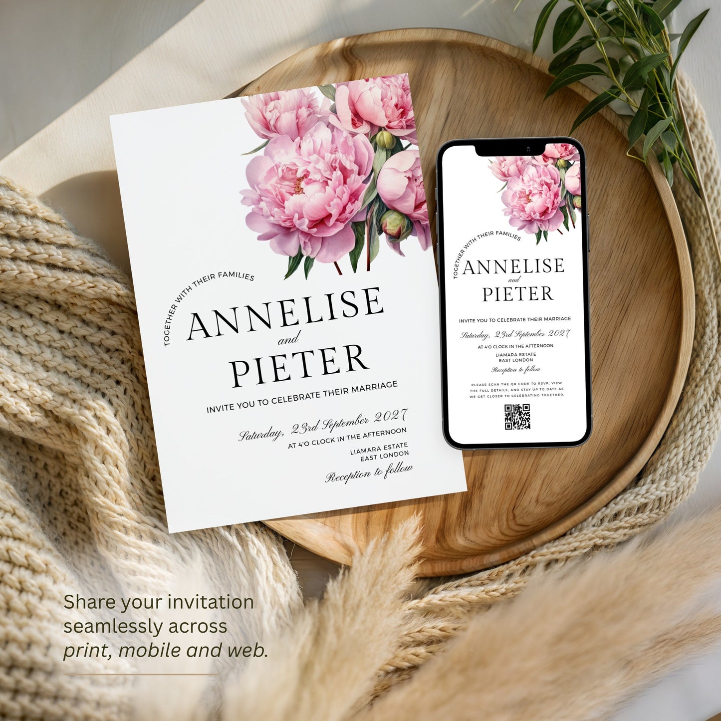 Pink Peony Invitation Template