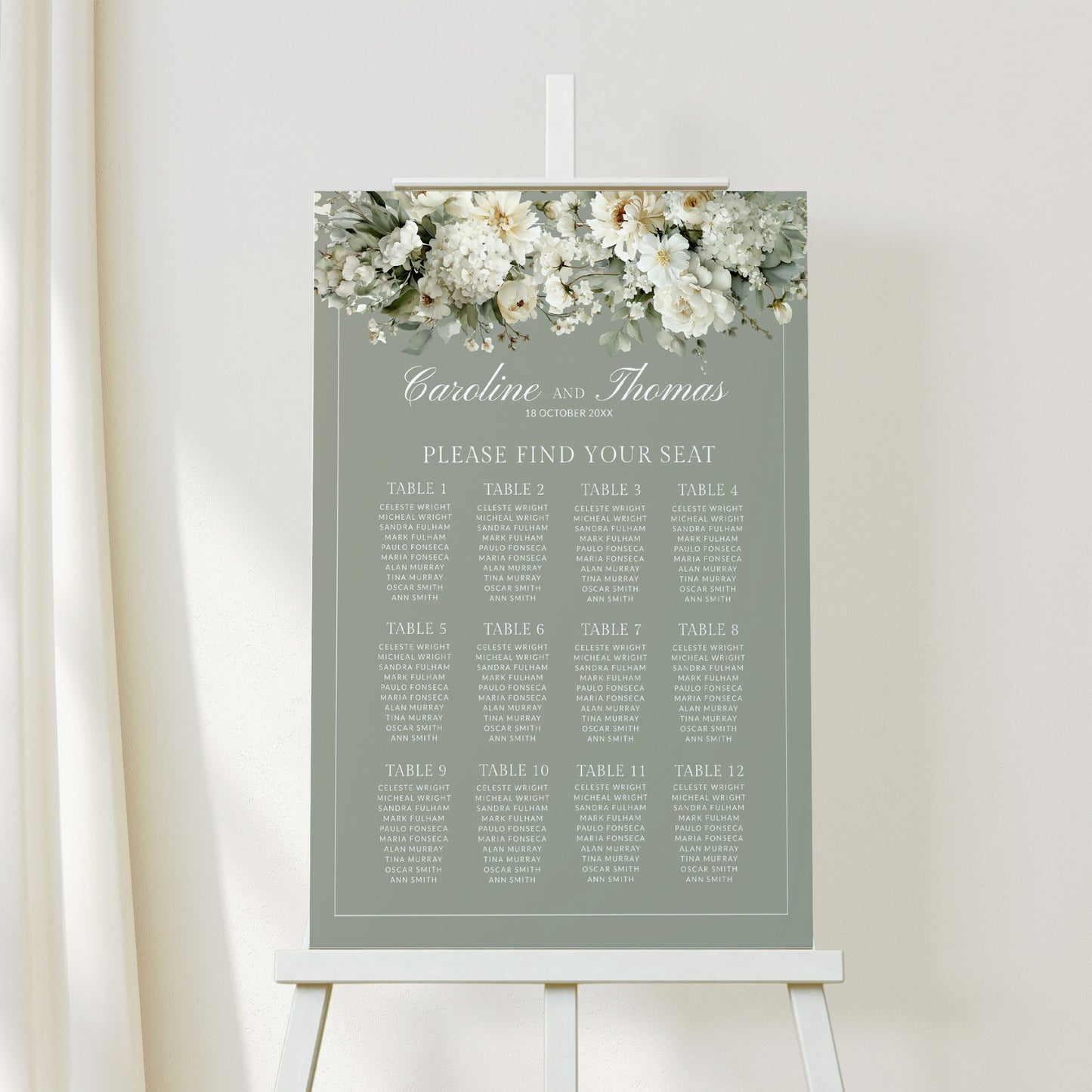 Soft Sage Seating Chart Template