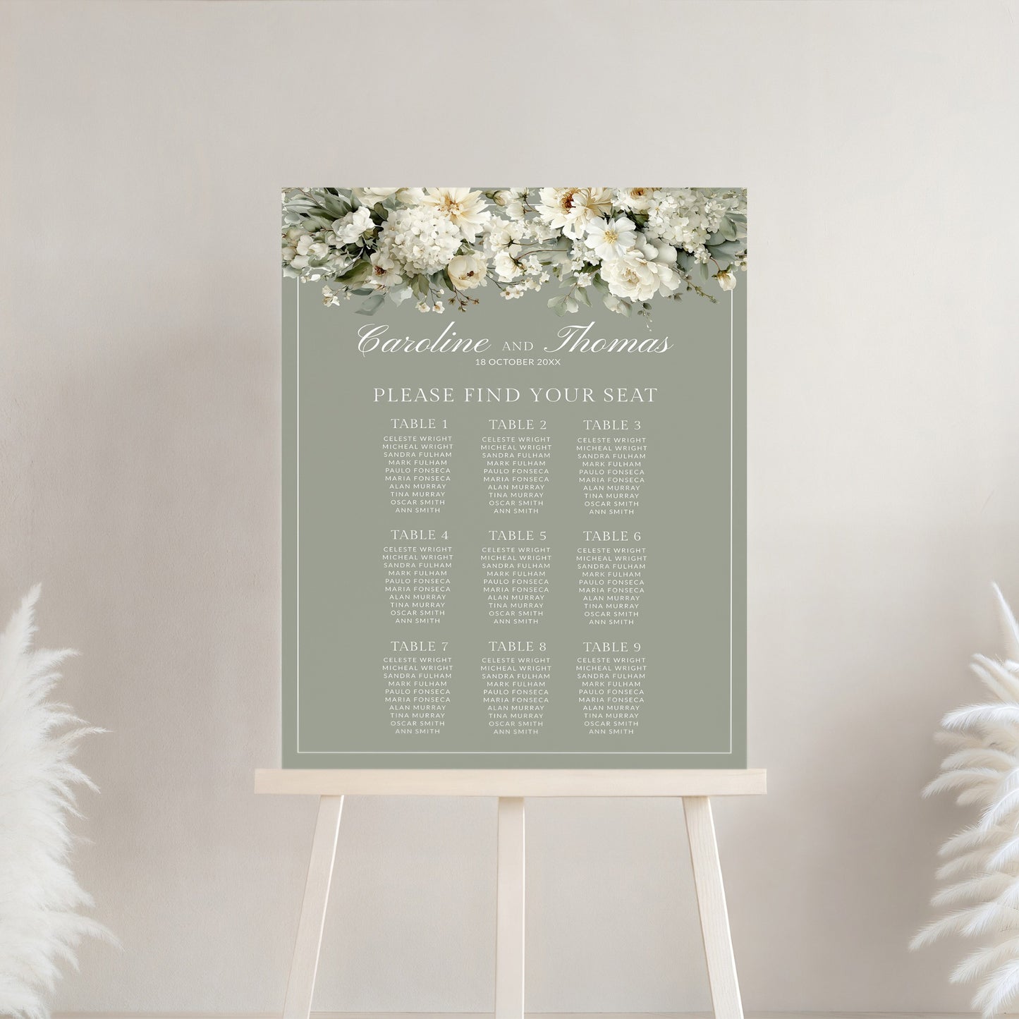 Soft Sage Seating Chart Template