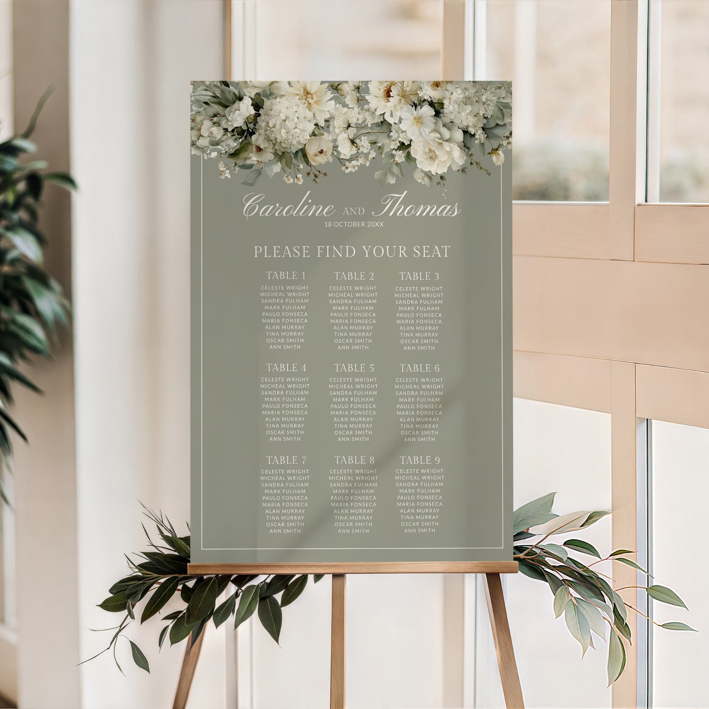 Soft Sage Seating Chart Template