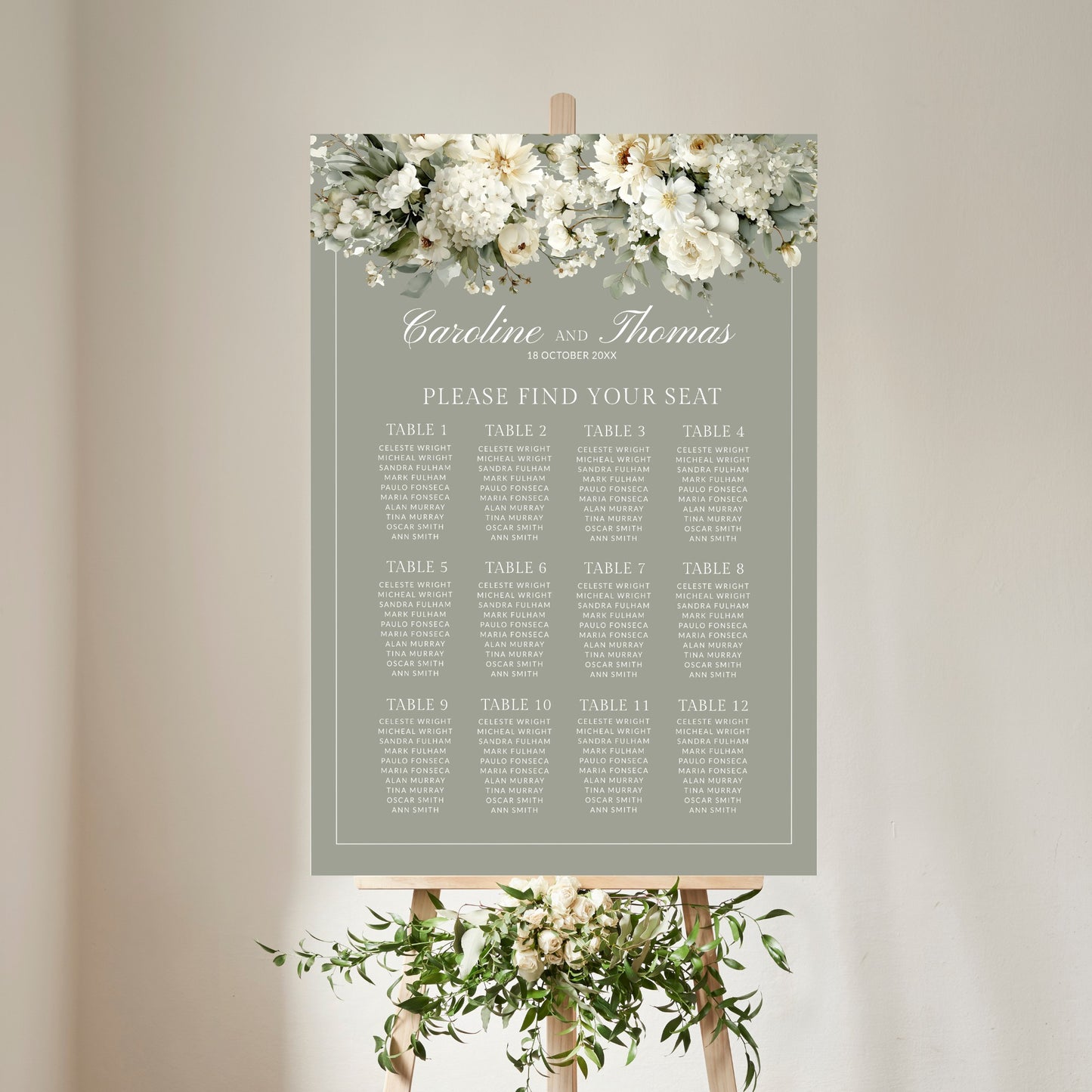Soft Sage Seating Chart Template