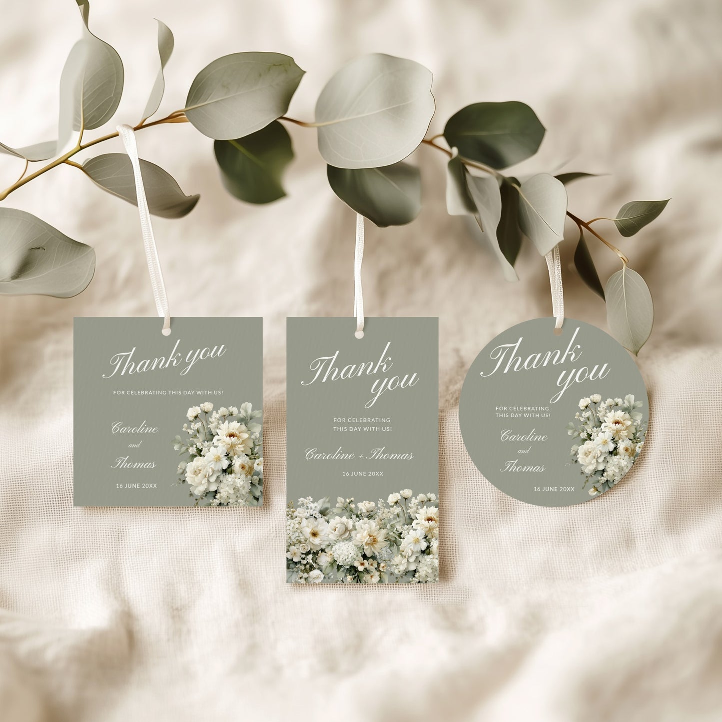 Soft Sage Favour Tags and Stickers Template