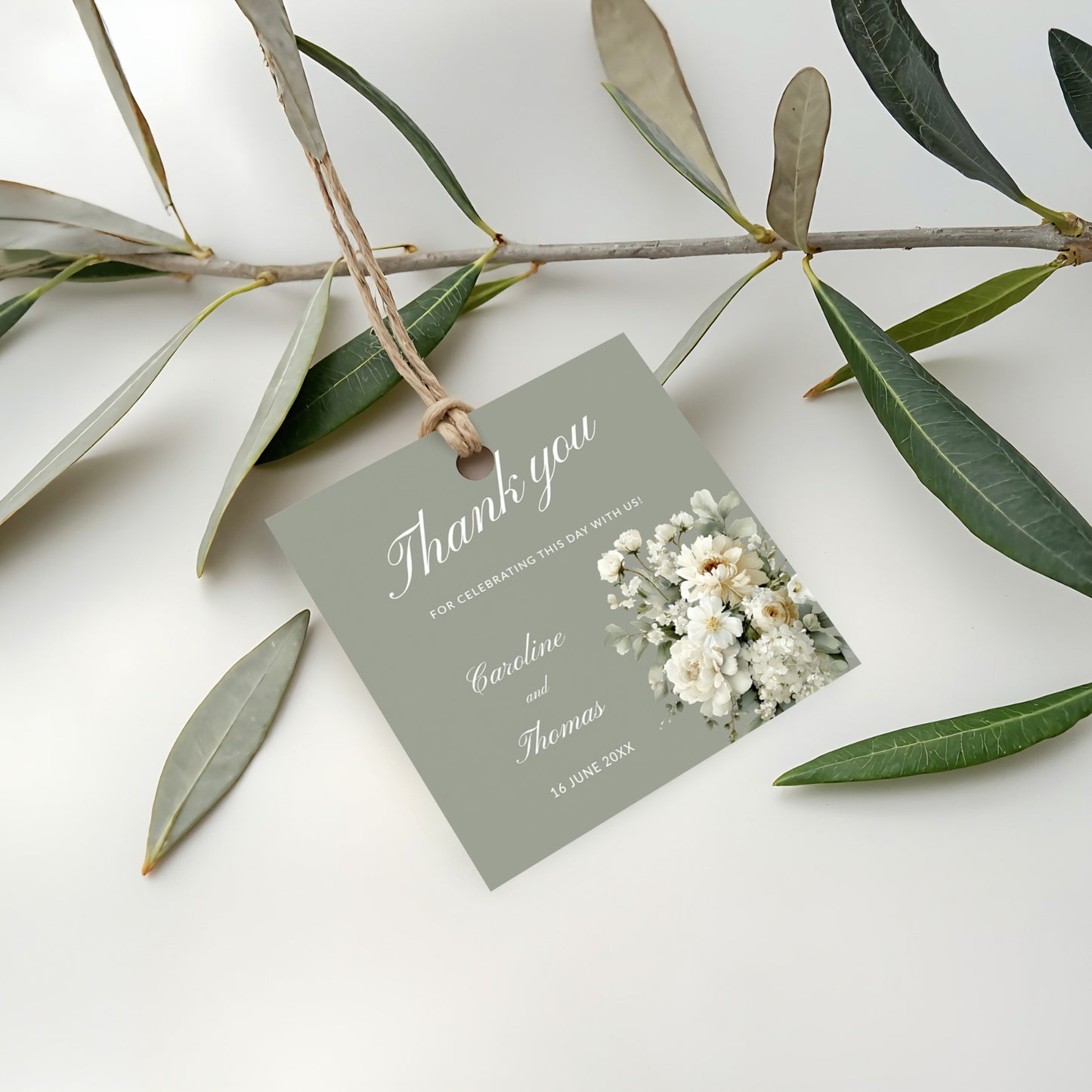 Soft Sage Favour Tags and Stickers Template